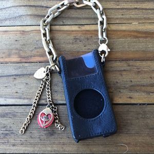 Juicy Couture Y2K Black iPod Case w/ Gold Tone Charms and Chain!